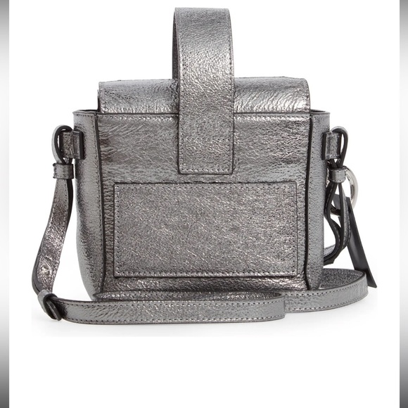 Ganni Silver Metallic Leather Crossbody Box Bag - Picture 5 of 7